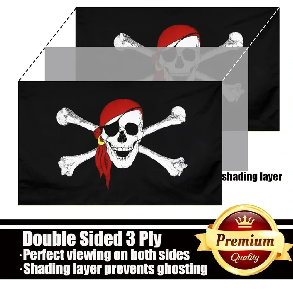 Pirate Jolly Roger Bandana Flag 3x5 Outdoor Double Sided 3 Ply-Vivid Color